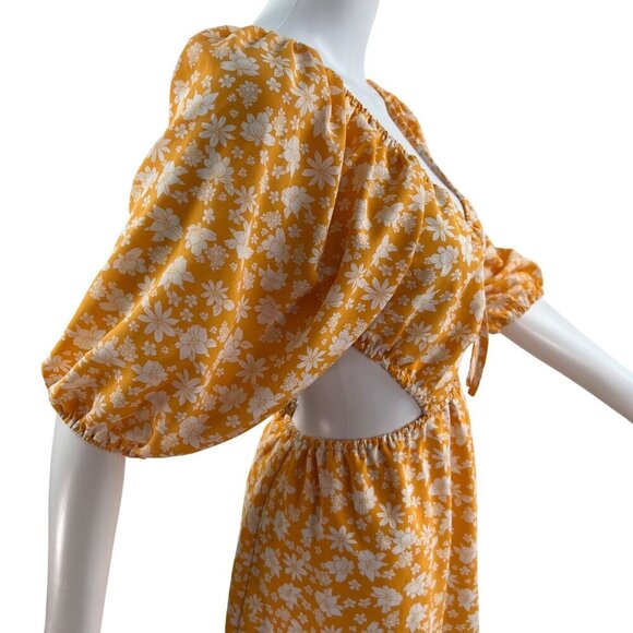 Pink Lily Womens 3XL Yellow Floral Puff Sleeve Cutout Dress Stretchy Resort Wear - Picture 6 of 16